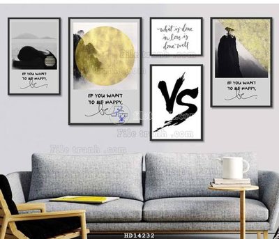 File tranh File bộ tranh treo hiện đại HD14232 (gốc) in trên kính