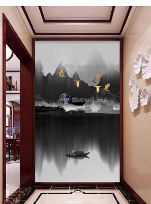 File gốc File bộ tranh treo hiện đại HD14385 (in lụa) hoa văn cổ điển