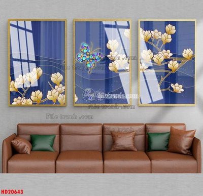 File gốc File tranh bộ hiện đại HD20643 (in lụa) hoa văn cổ điển