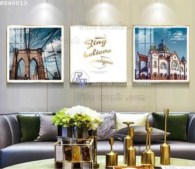 File tranh File bộ tranh treo hiện đại HD40013 (bản gốc) in lụa 3D