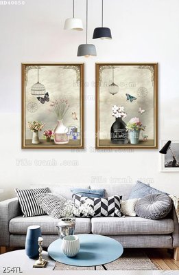 File tranh File bộ tranh treo hiện đại HD40050 (gốc) in trên kính