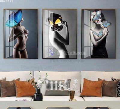 File tranh File bộ tranh treo hiện đại HD40315 (gốc) in vải canvas