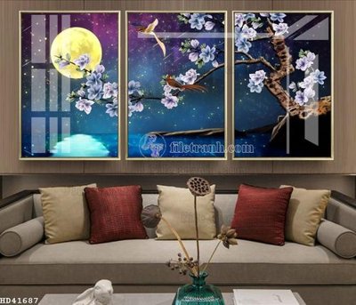 File gốc File bộ tranh treo hiện đại HD41687 (in lụa) hoa văn cổ điển