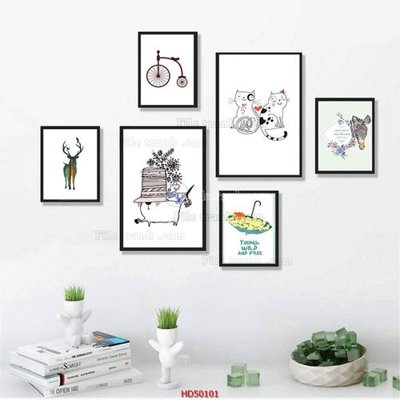 File tranh in tráng gương File tranh treo bộ 6 tấm bắc âu HD50101 (siêu nét)