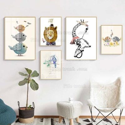 File tranh File tranh bộ 5 tấm hiện đại HD51019 (gốc) in trên kính