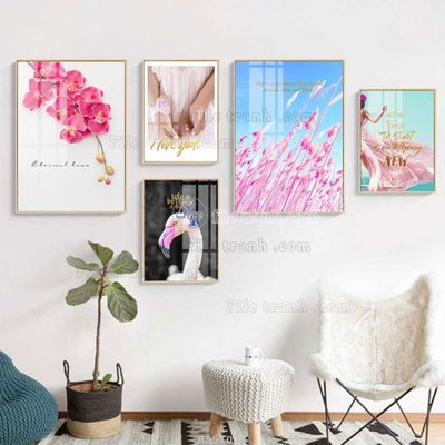 File in lụa File tranh bộ 5 tấm hiện đại HD51037 (tân cổ điển) File tranh bộ 5 tấm hiện đại HD51037
