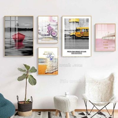 File gốc File tranh bộ 5 tấm hiện đại HD51067 (ảnh chi tiết) để in lụa