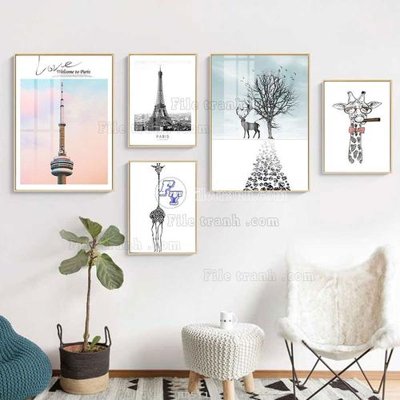 Tải file File tranh bộ 5 tấm hiện đại HD51136 (gốc) in tranh tráng gương
