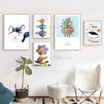 Ảnh mô tả file gốc in mica File tranh bộ 5 tấm hiện đại HD51150