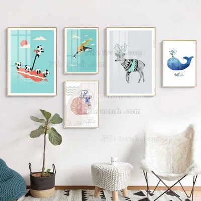 Ảnh gốc file in lụa File tranh bộ 5 tấm hiện đại HD51186 chi tiết