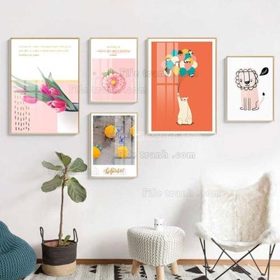 File tranh File tranh bộ 5 tấm hiện đại HD51209 (bản gốc) in lụa 3D