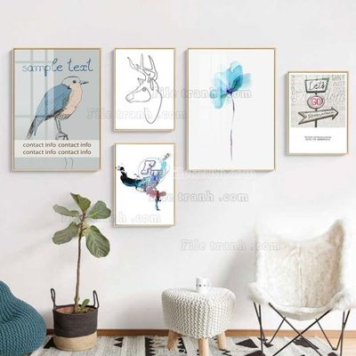 File ảnh File tranh bộ 5 tấm hiện đại HD51252 (gốc) dùng in Pano