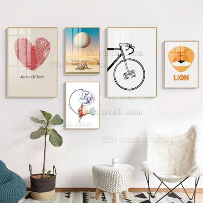 File PSD File tranh bộ 5 tấm hiện đại HD51260 (nguyên gốc) chất lượng cao