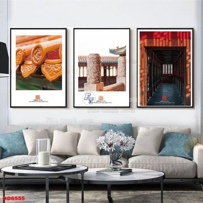 File gốc File tranh bộ hiện đại HD6555 (in lụa) hoa văn cổ điển