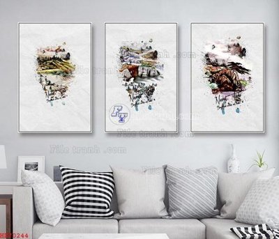 File in trần File bộ tranh treo hiện đại HD70244 (bản gốc) mây trời