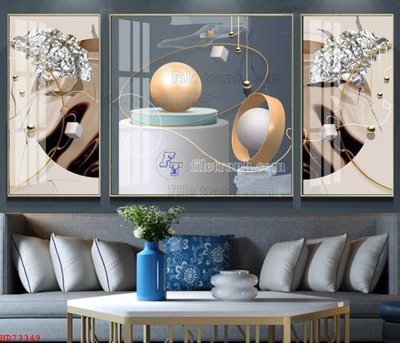 File gốc File bộ tranh treo hiện đại HD73349 (in lụa) tranh mã đáo