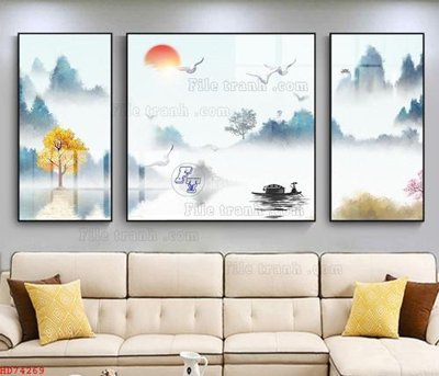 File in trần File bộ tranh treo hiện đại HD74269 (bản gốc) mây trời