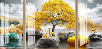 File gốc File tranh bộ hiện đại HD9073 (in lụa) họa tiết 3D