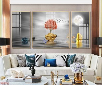 File gốc File tranh bộ hiện đại HD9711 (in lụa) hoa văn cổ điển