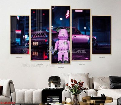 Ảnh gốc File tranhbộ 5 tấm kawas gấu bearbrick KAB2022 (siêu chi tiết) để in ấn