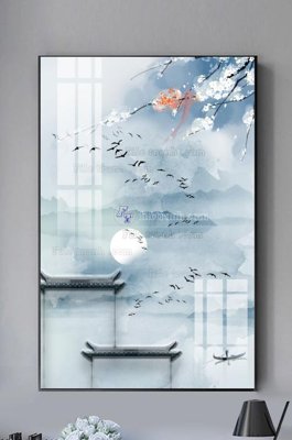 File gốc File tranh hiện đại pha lê gương KF102634 (in lụa) hoa văn cổ điển