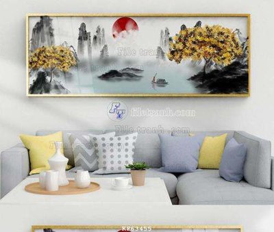 File gốc File tranh hiện đại pha lê gương KF63455 (in lụa) họa tiết 3D