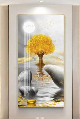 File gốc File tranh hiện đại pha lê gương KF64212 (in lụa) họa tiết 3D