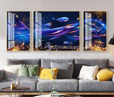 File in trần File tranh hiện đại pha lê gương KF68036 (file gốc) hoa văn 3D