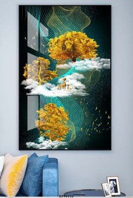 Hình ảnh file gốc in trần nhà File tranh hiện đại pha lê gương KF79332