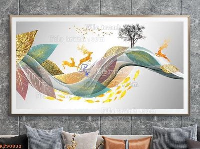 Download file gốc File tranh hiện đại pha lê gương KF90832 (in lụa) hoa lá