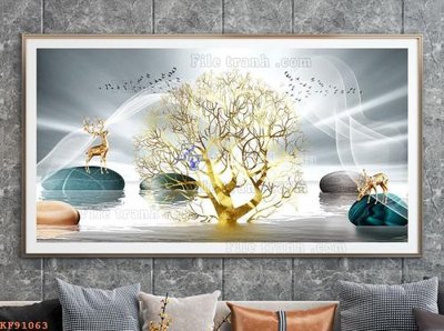 File in trần File tranh hiện đại pha lê gương KF91063 (file gốc) xuyên sáng