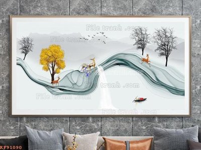 Ảnh gốc File tranh hiện đại pha lê gương KF91090 (nét căng) in mica