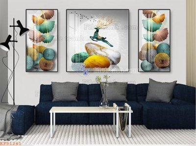 File in trần File tranh hiện đại pha lê gương KF91241 (bản gốc) bầu trời