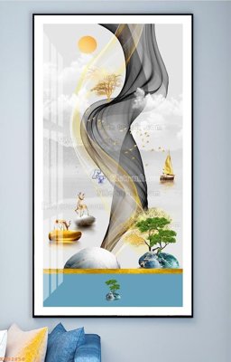 File in trần File tranh hiện đại pha lê gương KF92858 (bản gốc) mây trời