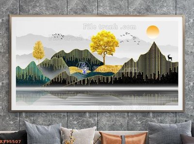 File in trần File tranh hiện đại pha lê gương KF95507 (bản gốc) mây trời