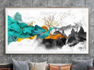 File in trần File tranh hiện đại pha lê gương KF95544 (bản gốc) đại dương