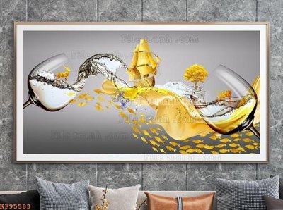 Hình ảnh file gốc in trần nhà File tranh hiện đại pha lê gương KF95583