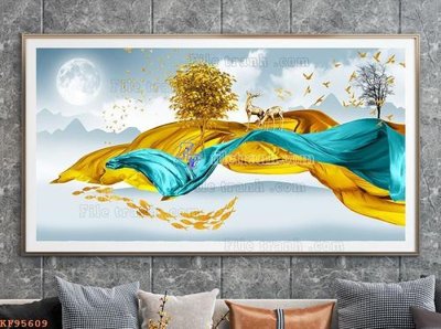 File tranh File tranh hiện đại pha lê gương KF95609 (file gốc) chủ đề phong thủy