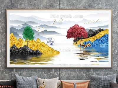 File in trần File tranh hiện đại pha lê gương KF95741 (bản gốc) bầu trời