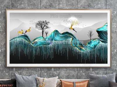 Tải file File tranh hiện đại pha lê gương KF95797 (gốc) chủ đề hoa sen