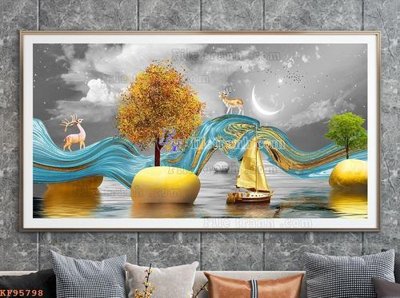 File gốc File tranh hiện đại pha lê gương KF95798 (in lụa) hoa văn cổ điển