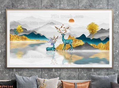 File gốc File tranh hiện đại pha lê gương KF96144 (in lụa) hoa văn cổ điển