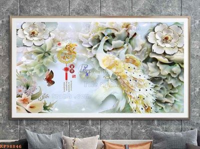 File tranh gốc in trần nhà File tranh hiện đại pha lê gương KF98846 3D