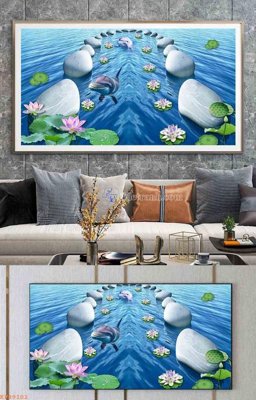 File in trần File tranh hiện đại pha lê gương KF99102 (bản gốc) đại dương