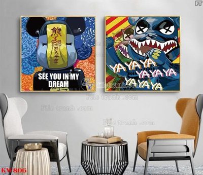 File gốc File tranh kawas gấu bearbrick KW806 (in lụa) trang trí tường