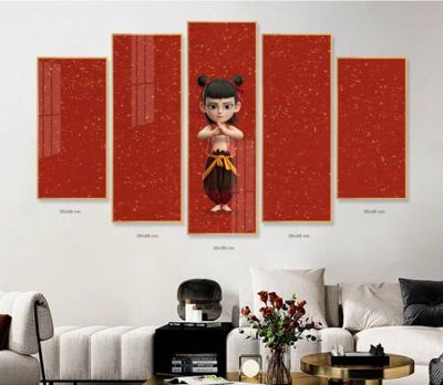 File tranh File in tranh bộ 5 tấm natra ma đồng giáng thế NA1213 (bản gốc) in lụa 3D