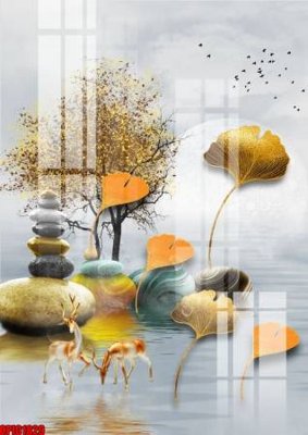 File gốc file tranh bộ decor in treo tường tráng gương OPIC1829 (in lụa) hoa văn cổ điển