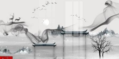 File tranh in trần 3D file tranh bộ decor in treo tường tráng gương OPIC2200 (ảnh gốc)