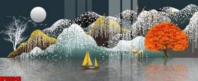 File gốc file tranh bộ decor in treo tường tráng gương OPIC3043 (in lụa) họa tiết 3D