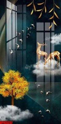 File tranh in trần 3D file tranh bộ decor in treo tường tráng gương OPIC5237 (ảnh gốc)